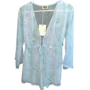 NWT Show Me Your MuMu Roxy Romper in Sheer Baby Blue Tie Dye Size XS Retail $146